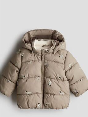 H&M Toddler Puffer Jacket in Taupe with Dog Print